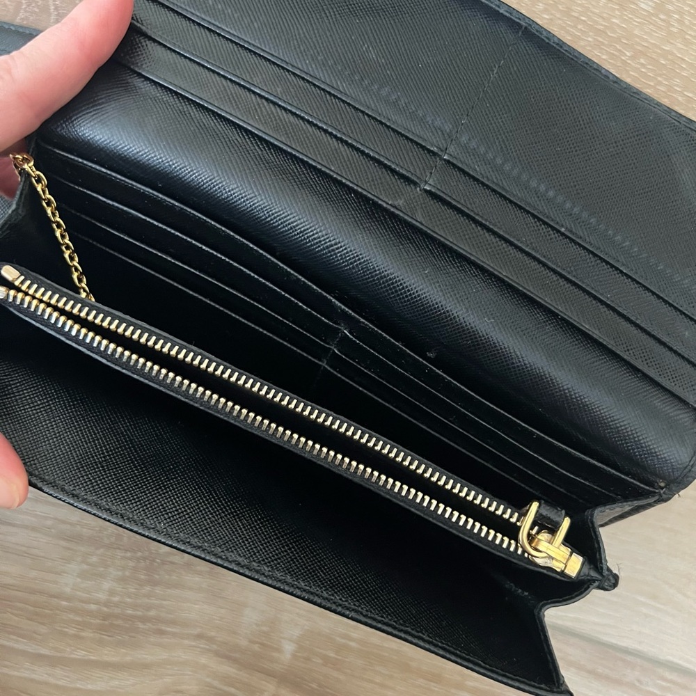 PRADA Black Diagramme Saffiano Fiocco Leather Wallet and Card Holder with box - Picture 3 of 12